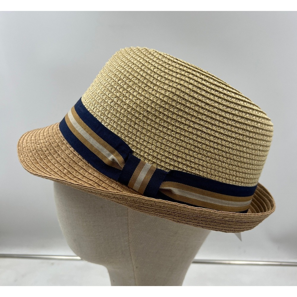 Journey Hats Fedora Hat Men's Large Natural Tan Paper Straw Striped Band NWT